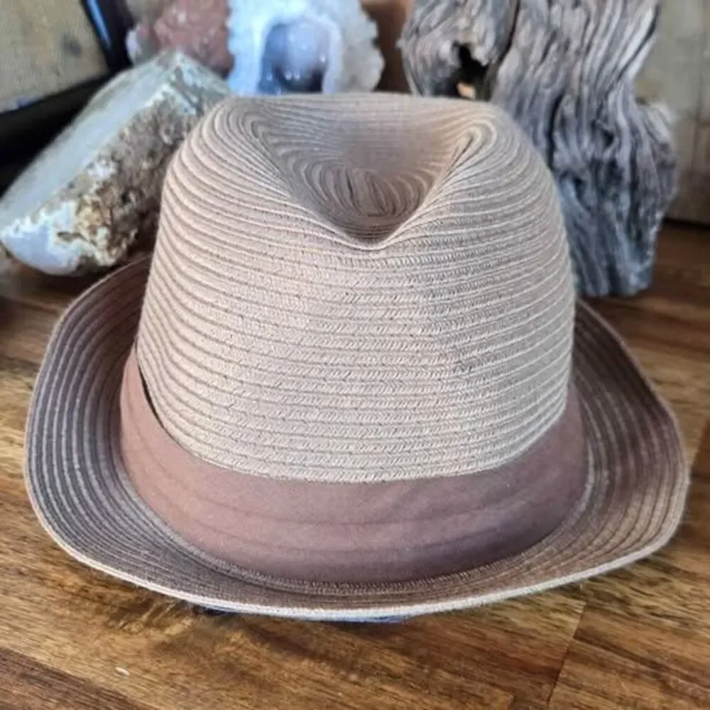 Pugs Gear Smith Tan Fedora Trilby Hat Men's Size 7 Straw Look NWT Brown Band